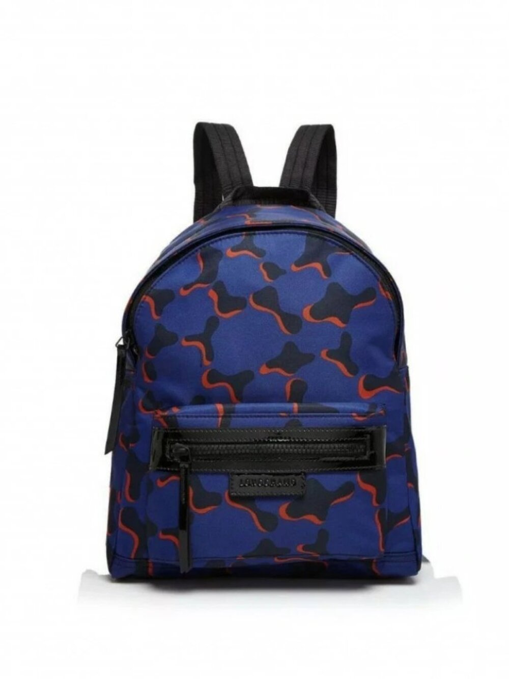 Longchamp Backpack Cobalt Blue Print Nylon Black Patent Trim NWT